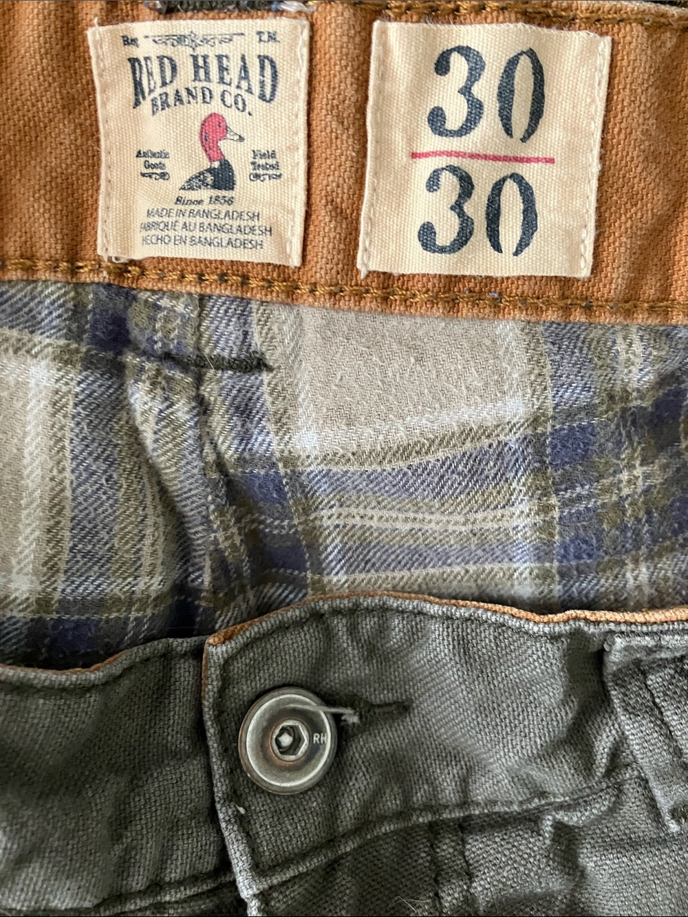 Red Head Brand Green Straight-Leg Chinos FLANNEL LINED Heavy Duty Work Pants